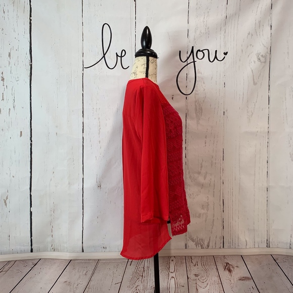 Zac + Rachel Red Woven Lace Front Blouse Medium - Picture 4 of 8